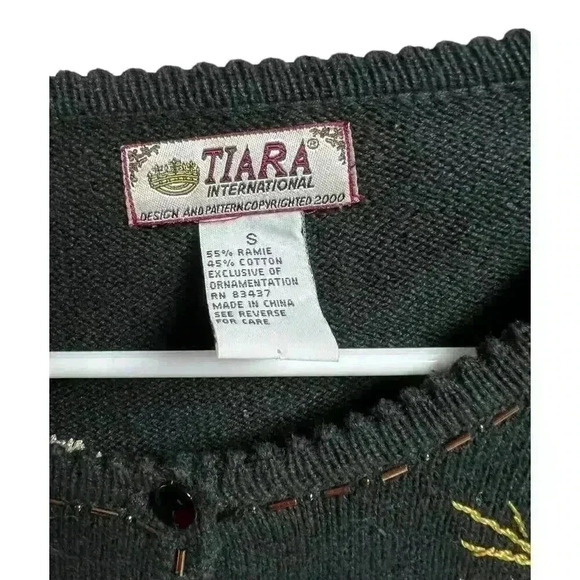 Tiara International Sweater Cardigan Small Black Embroidery Beaded - Picture 2 of 13